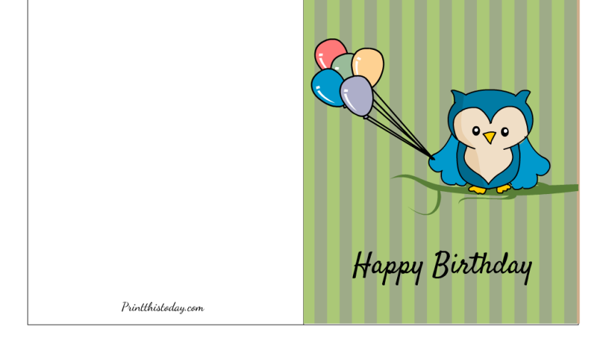 "Owl holding Balloons" Birthday Card Template