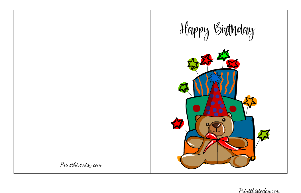 Colorful Cake and Teddy Bear, Birthday Card
