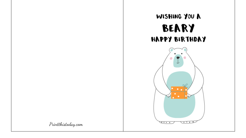 "A Beary Happy Birthday", Free Printable Cute Birthday Card