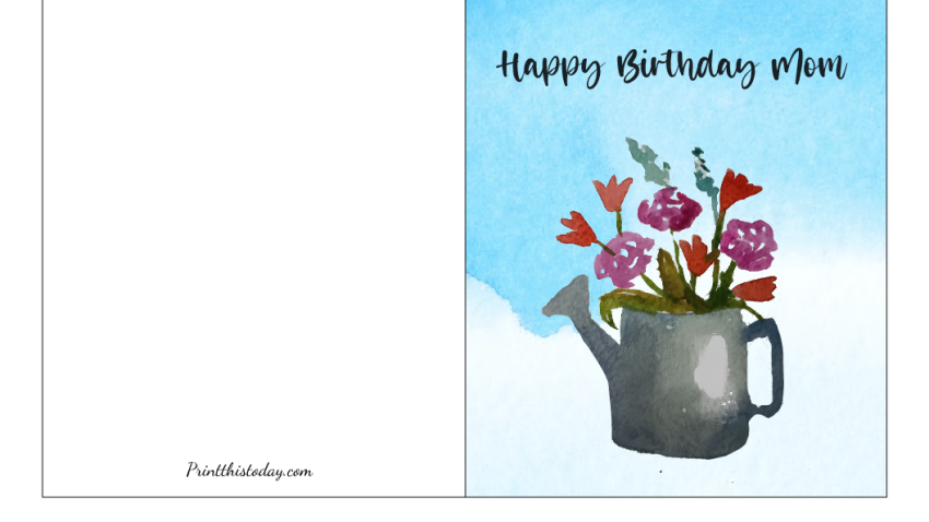 Free Printable Watercolor Happy Birthday Card for Mom