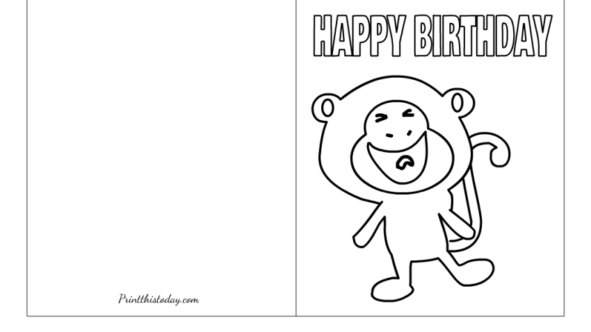 "Cheeky Monkey", Happy Birthday Card to Color Free Printable
