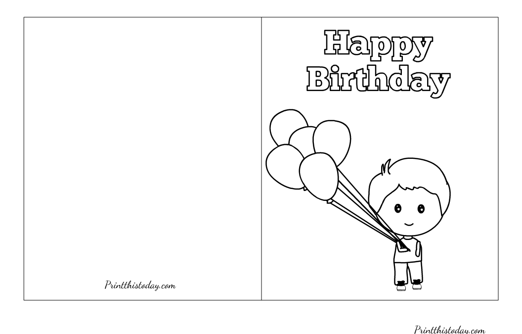 A cute boy holding Balloons, Free Printable Birthday Card to Color