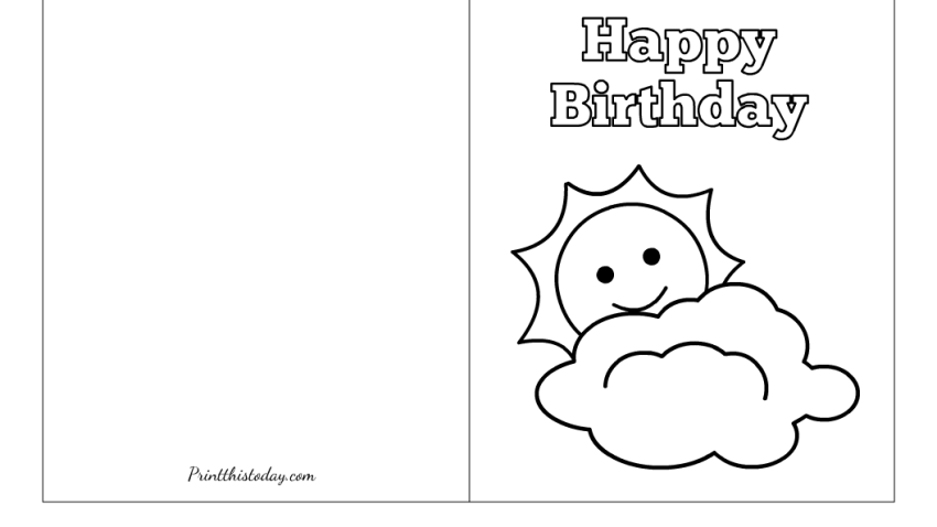 "Sun and Cloud", Black and White Birthday Card to Color