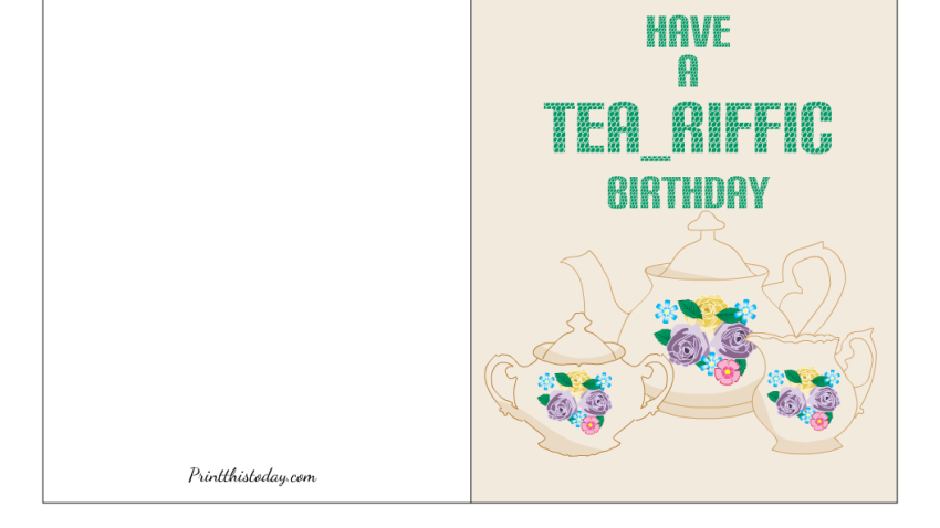 "Tea-riffic Birthday", Free Printable Shabby Chic Birthday Card