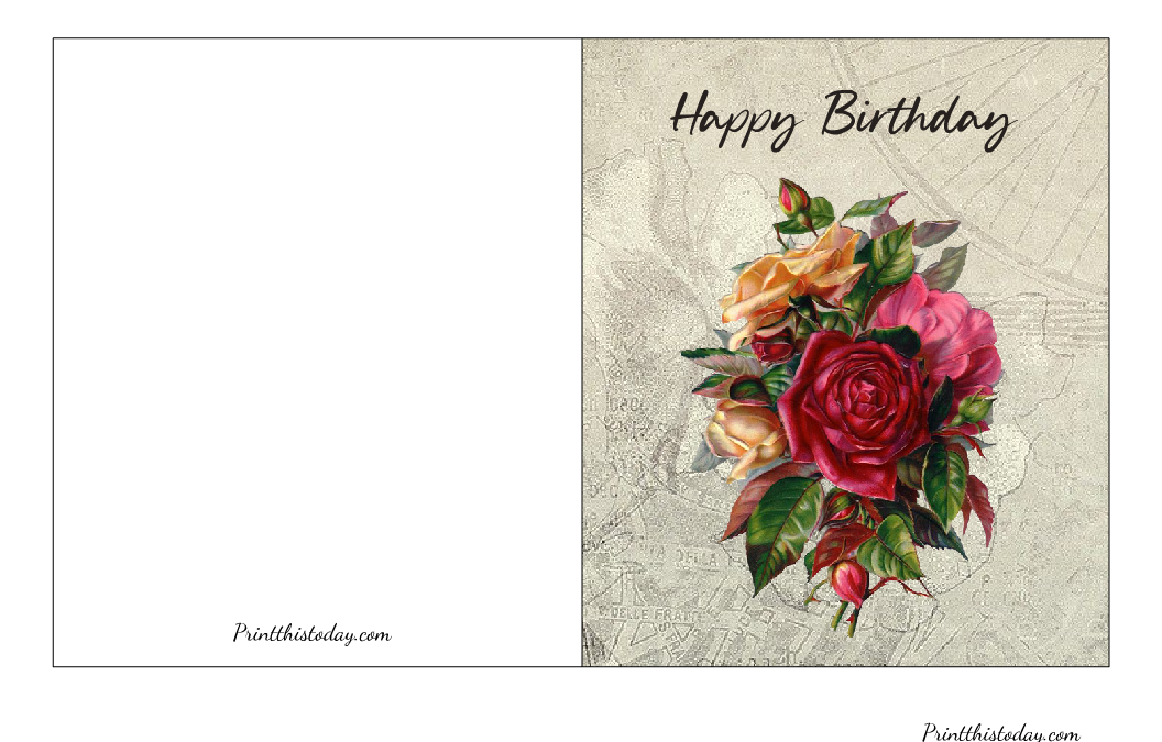 Free Printable Vintage Floral Birthday Card