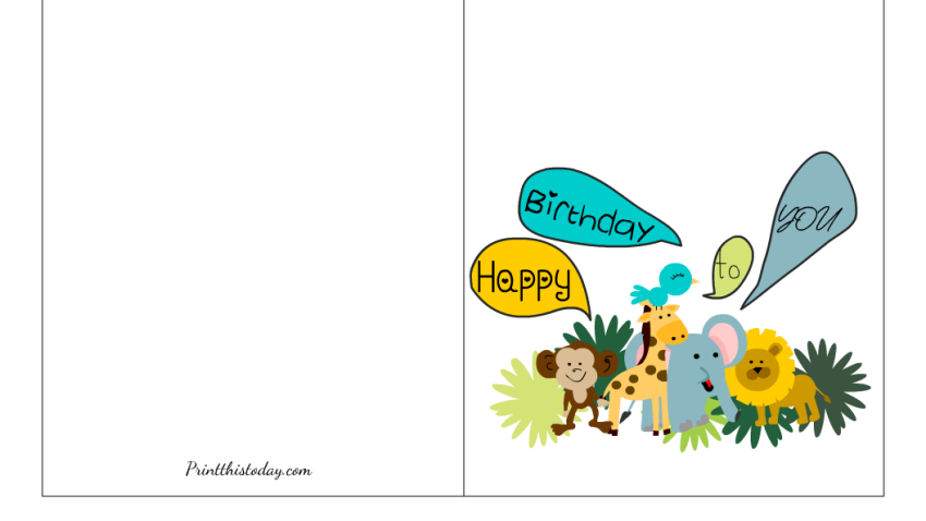 Jungle Animals Happy Birthday Card Printable