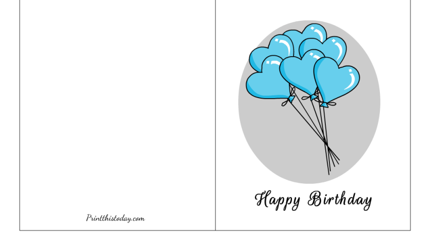 "Cute Blue Balloons" Free Printable Birthday Card