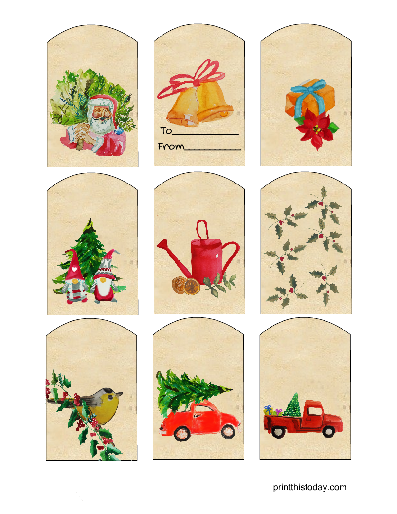 Lovely Watercolor Christmas Tags for Gifts