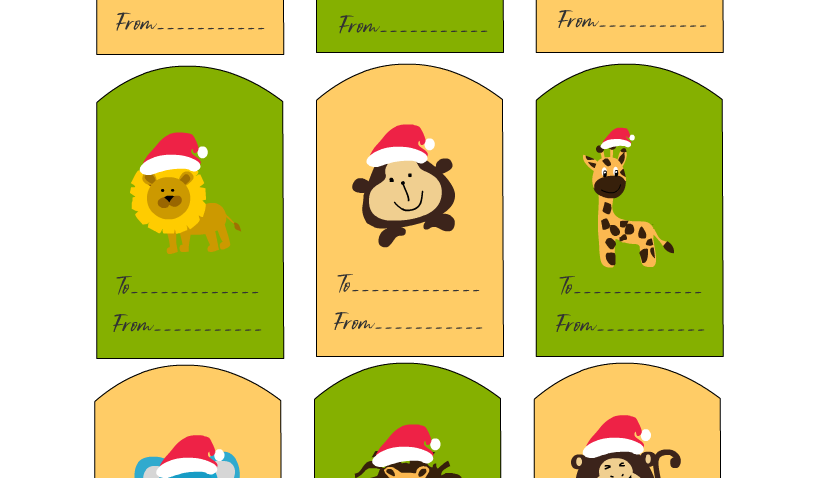 Free Printable Jungle Animals Christmas Tags