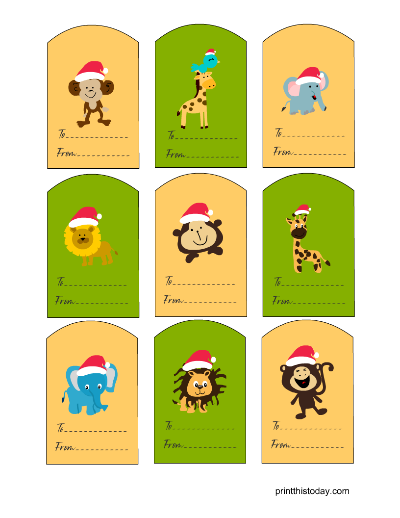 Free Printable Jungle Animals Christmas Tags