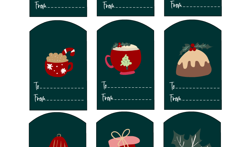 Beautiful Free Printable Christmas Tags with Green Background