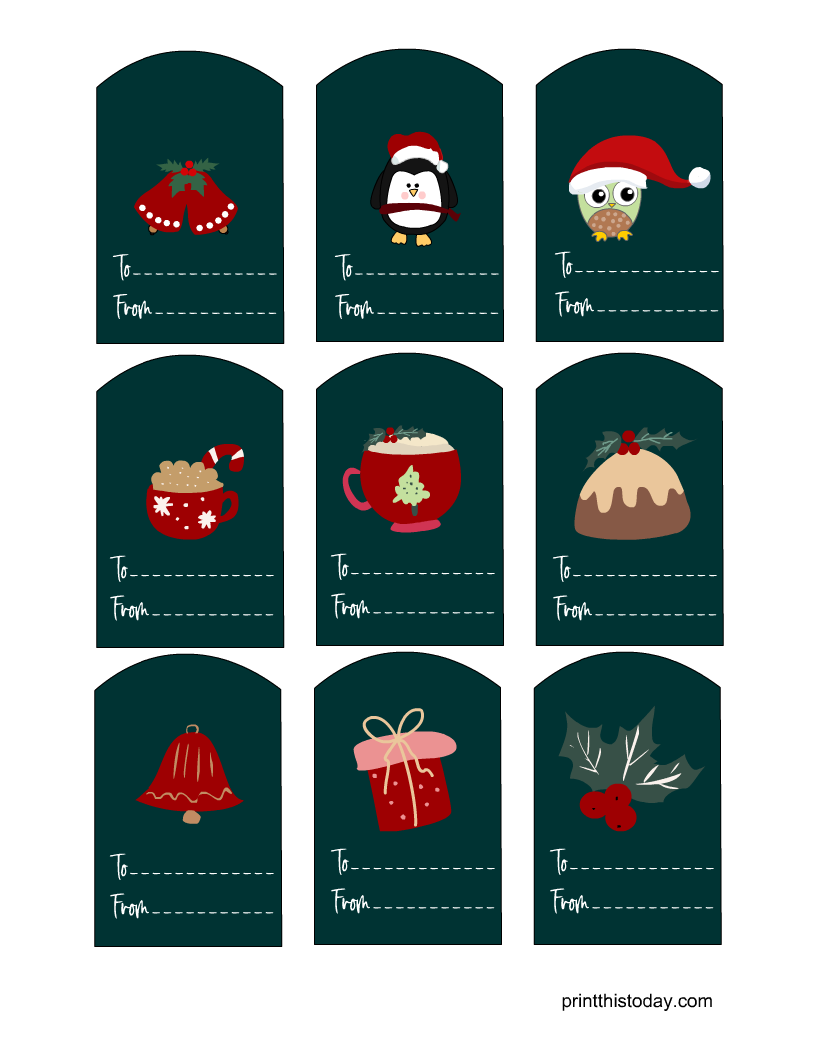 Beautiful Free Printable Christmas Tags with Green Background