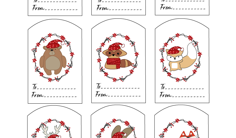 Cute Christmas Tags featuring woodland animals