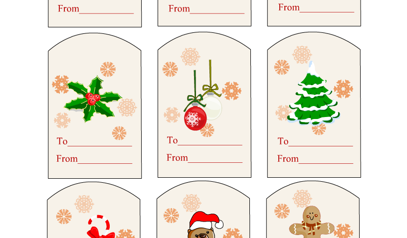 Christmas tags with snowflakes and cute objects