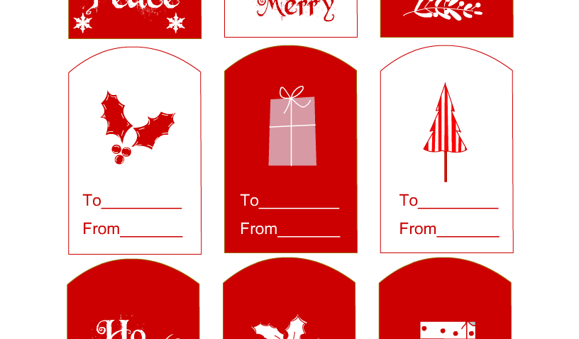 Cute Free Printable Christmas Gift Tasgs in Red and White colors