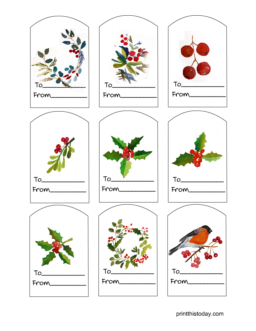 Free Printable Watercolor Christmas Tags