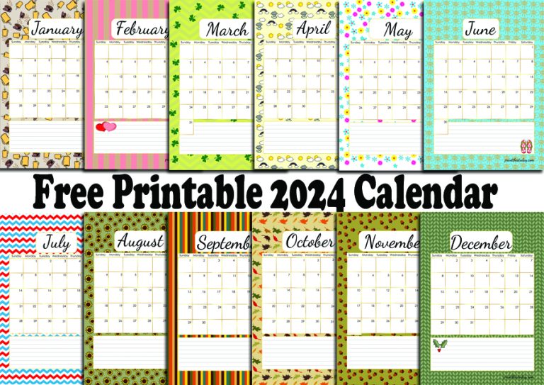 Free Printable Cute 2024 Monthly Calendar