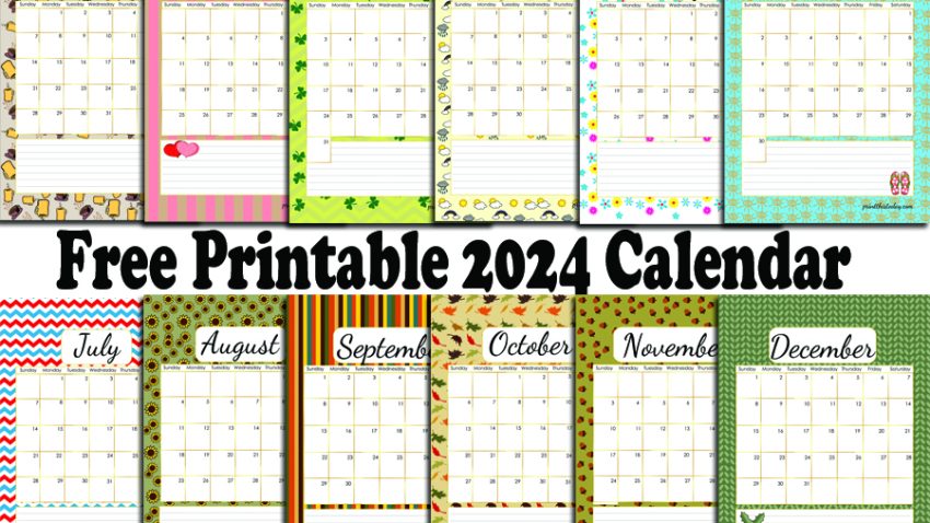 Free Printable Cute 2024 Monthly Calendar