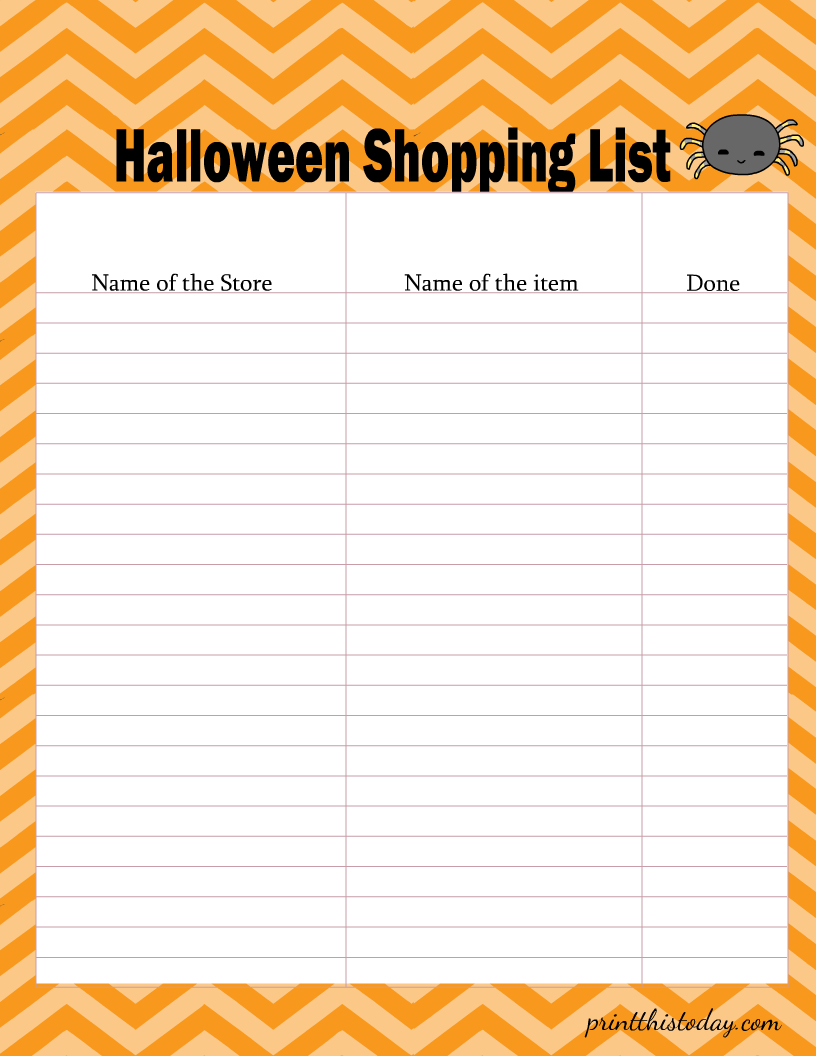 Halloween Shopping List Printable Page