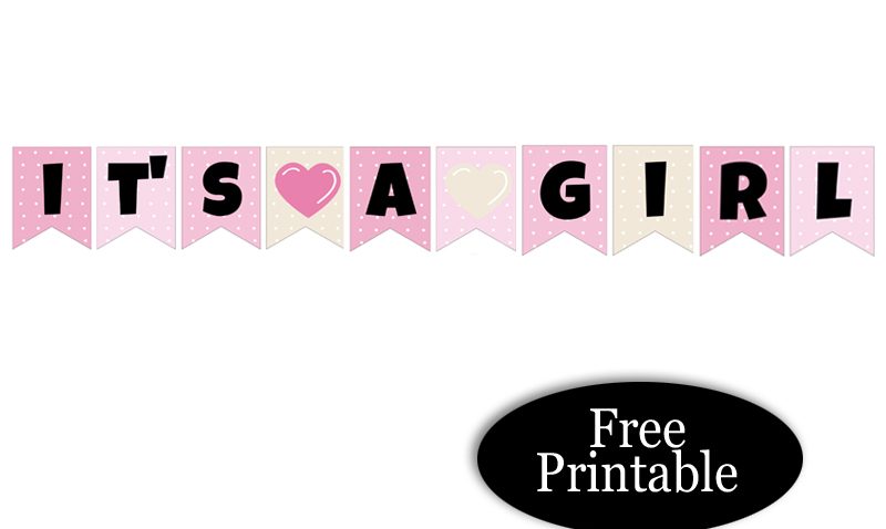 It's a Girl, Free Printable Cute Baby Announcement Banner