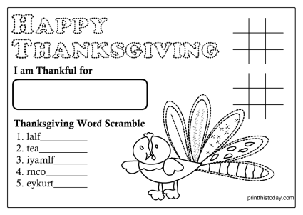 7 Free Printable Thanksgiving Placemats for Kids