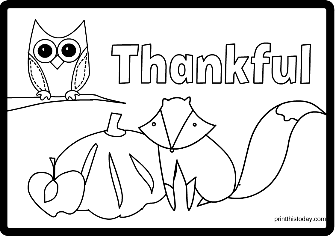 Thanksgiving Placemat featuring Fox and Owl to color