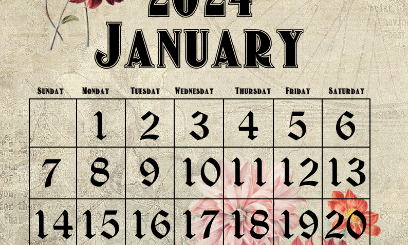 Free Printable January 2024 Vintage Calendar