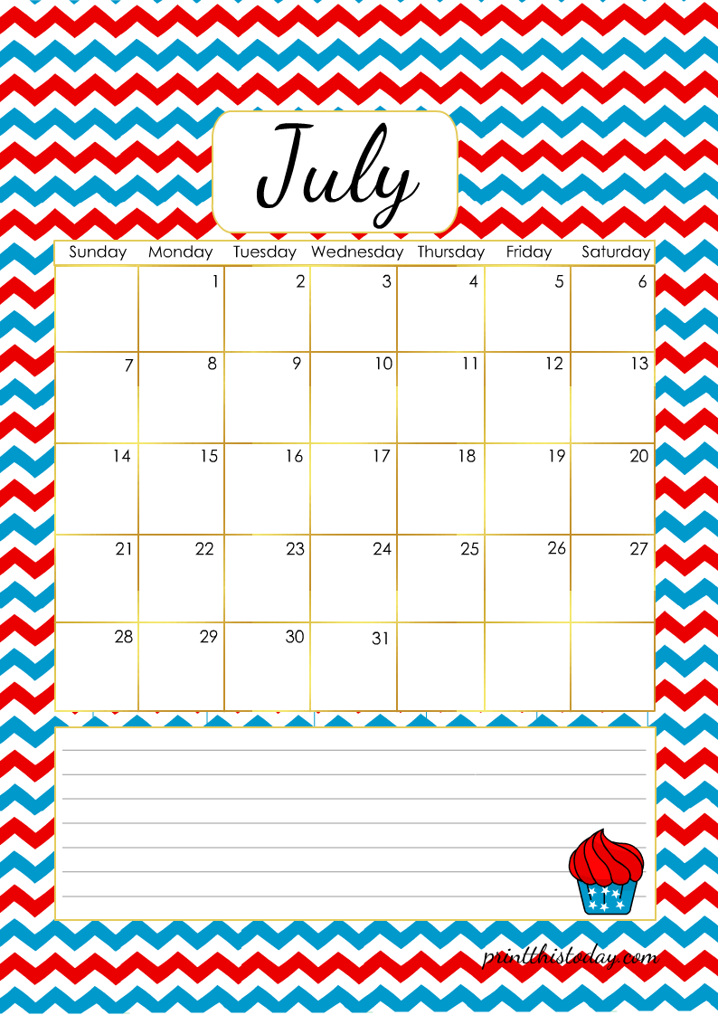 Free Printable July Calendar Page for 2024