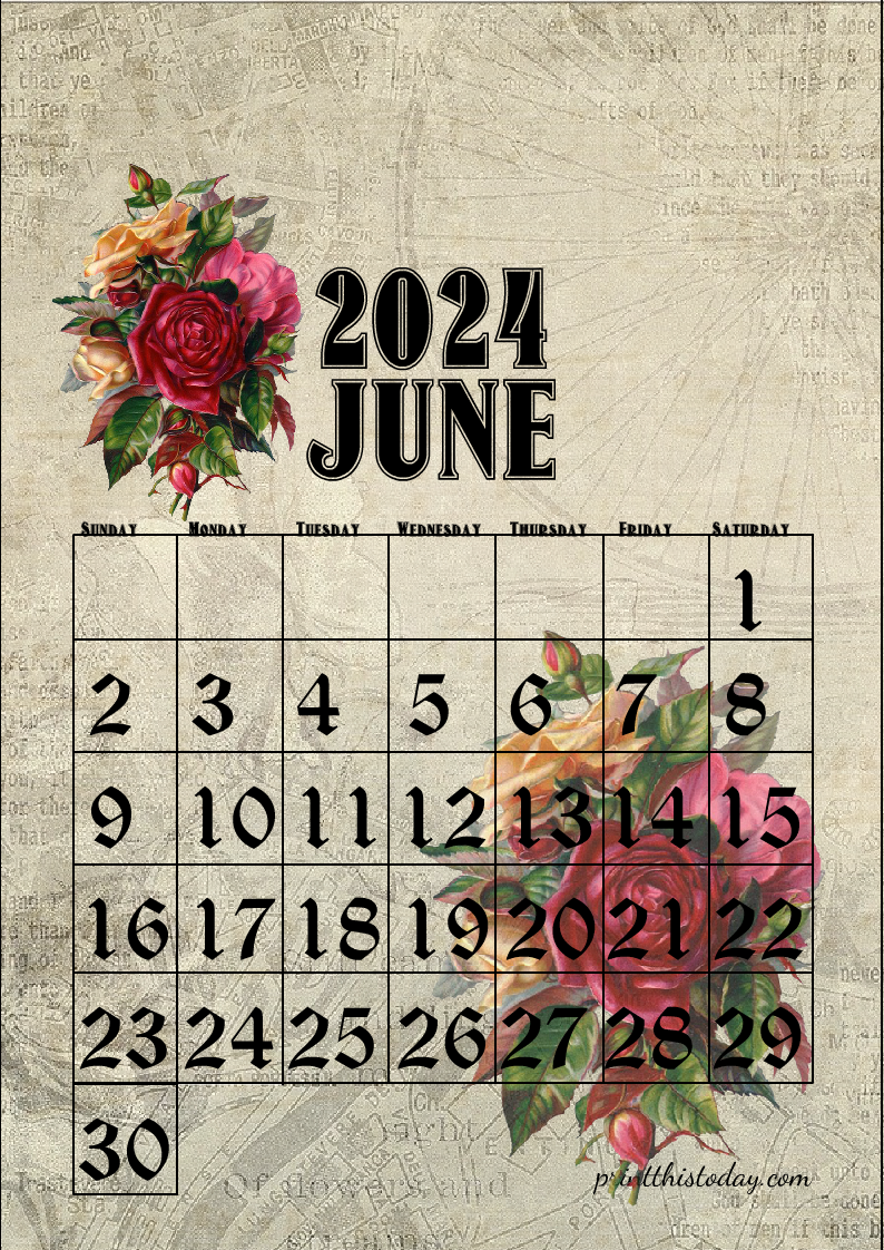 June 2024 Free Printable Vintage Calendar