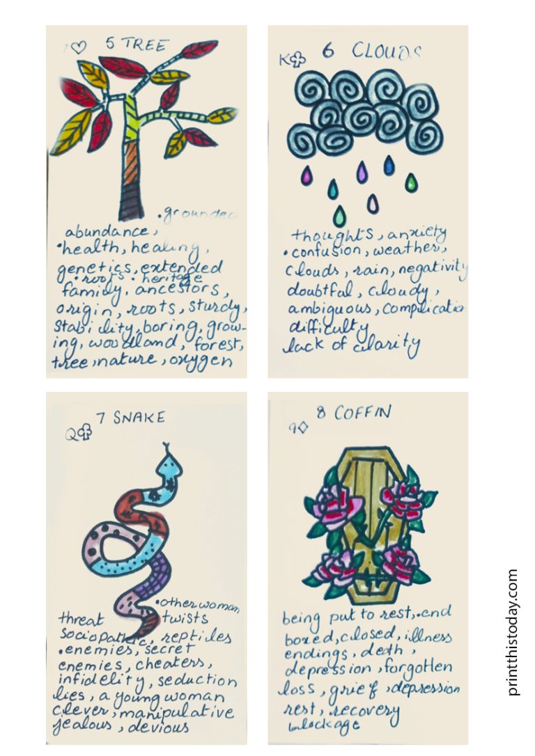 Free Printable Handmade Lenormand Cards with Keywords