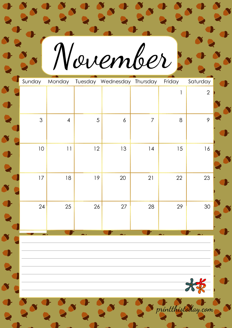 Free Printable Cute November 2024 Calendar