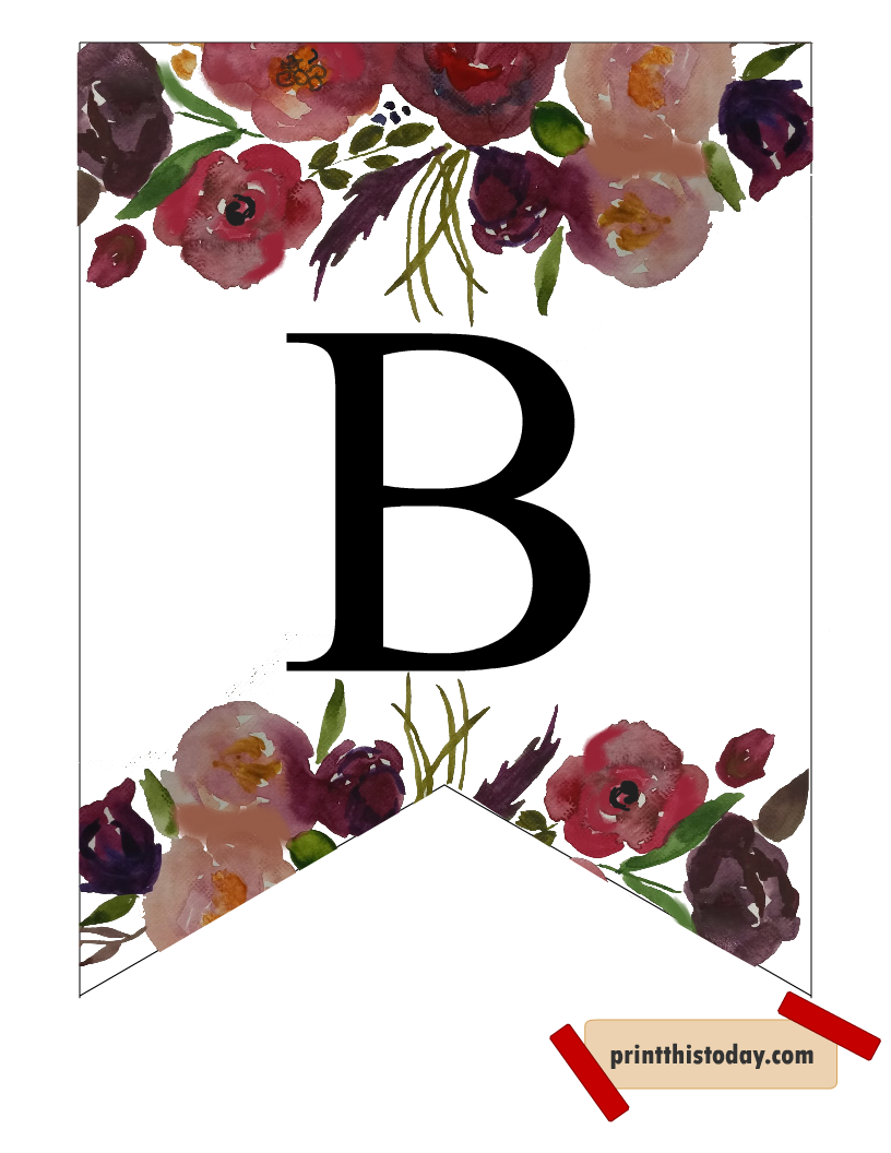Free printable Alphabet B floral banner