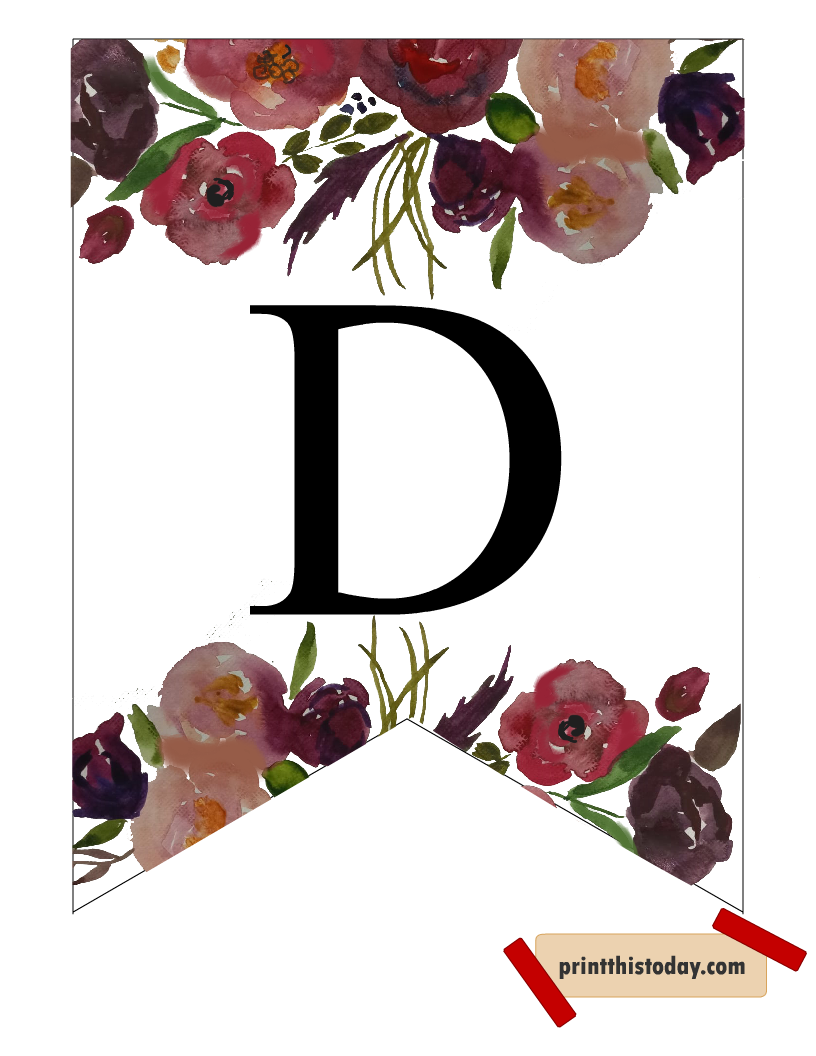 Free Printable ALphabet D floral banner