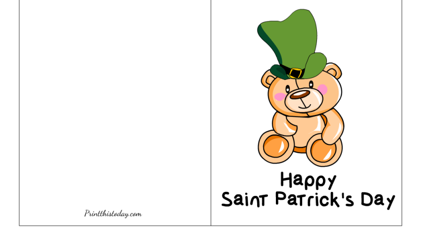 Free Printable Saint Patrick's Day Teddy Bear Card