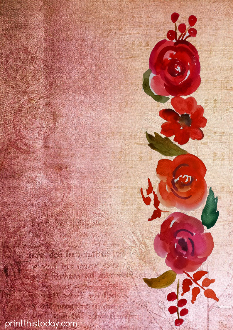 Free Printable Valentine's Junk Journal Page featuring red flowers