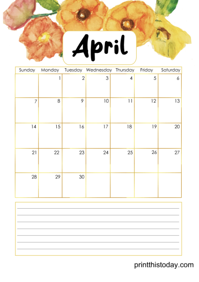 Free Printable April 2024 Monthly Calendar Pages