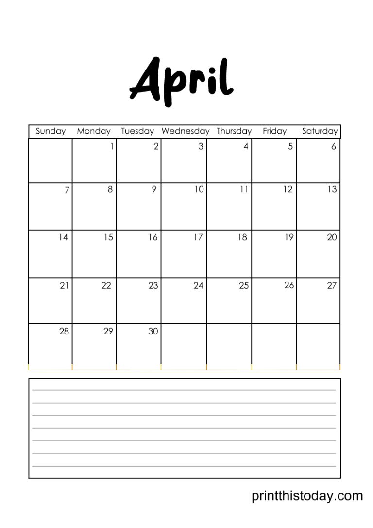 Free Printable April 2024 Monthly Calendar Pages