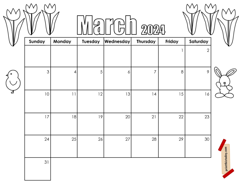 Free Printable March 2024 Monthly Calendar Pages