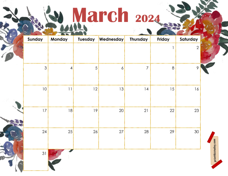 Free Printable March 2024 Monthly Calendar Pages