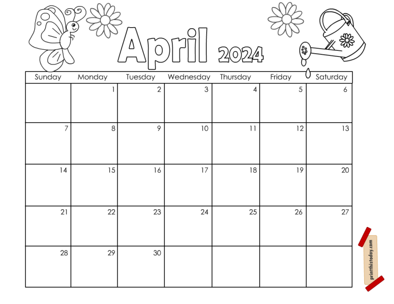 Free Printable April 2024 Monthly Calendar Pages