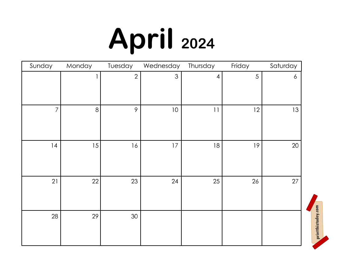 Free Printable April 2024 Monthly Calendar Template