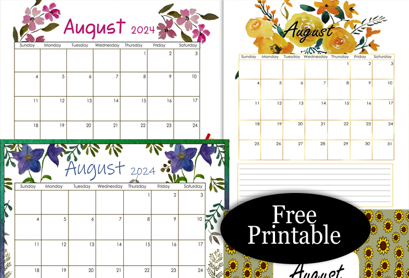 Free Printable August 2024 Monthly Calendar