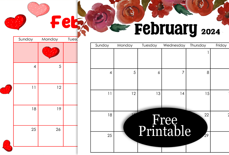 Free Printable February 2024 Calendar Pages