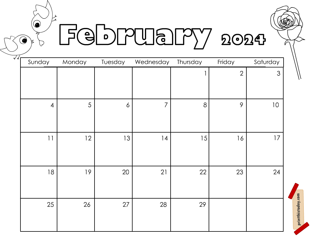 February 2024 Calendar Printable to Color