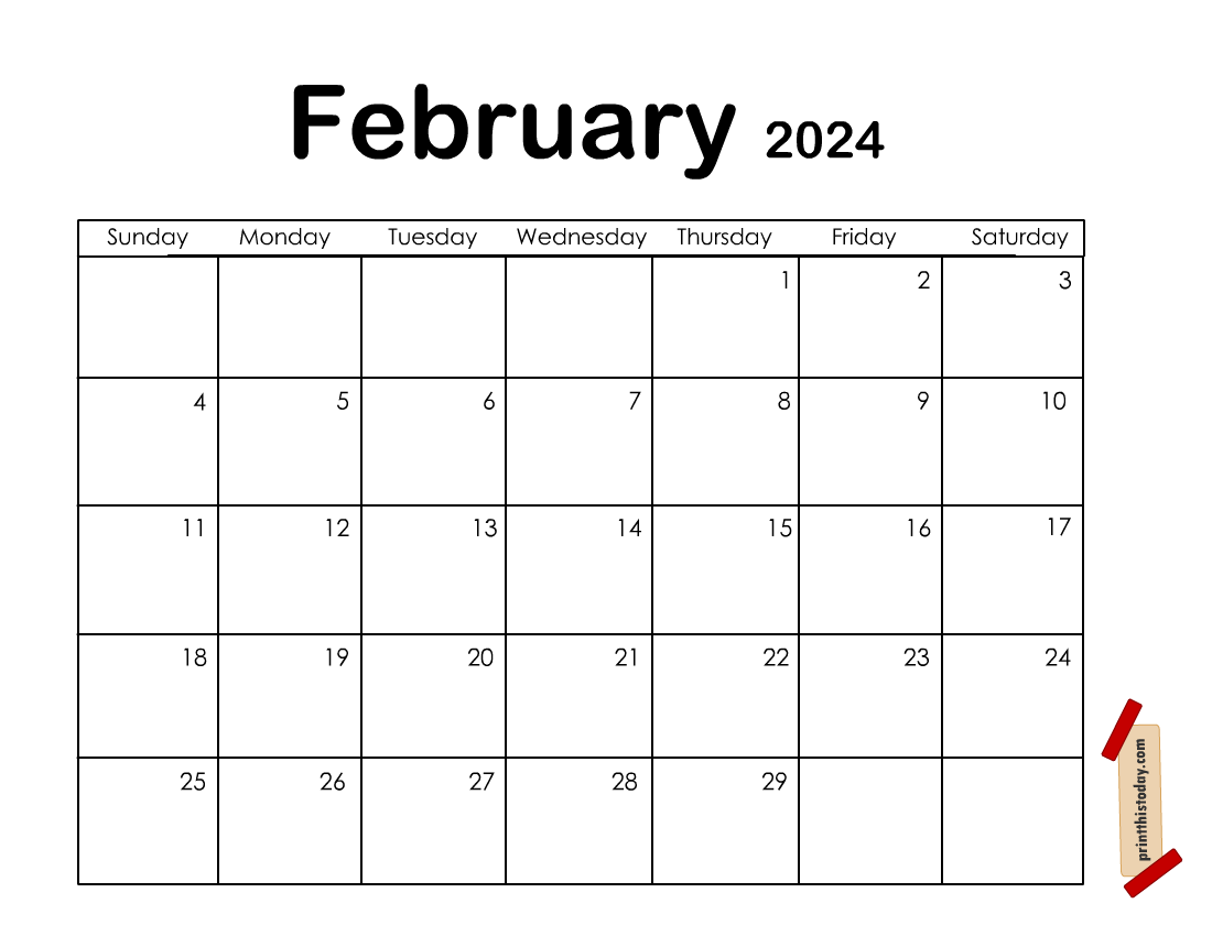 Free Printable February 2024 Calendar Template
