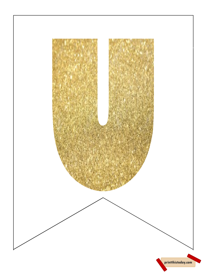 Free Printable Banner Letter U in Gold