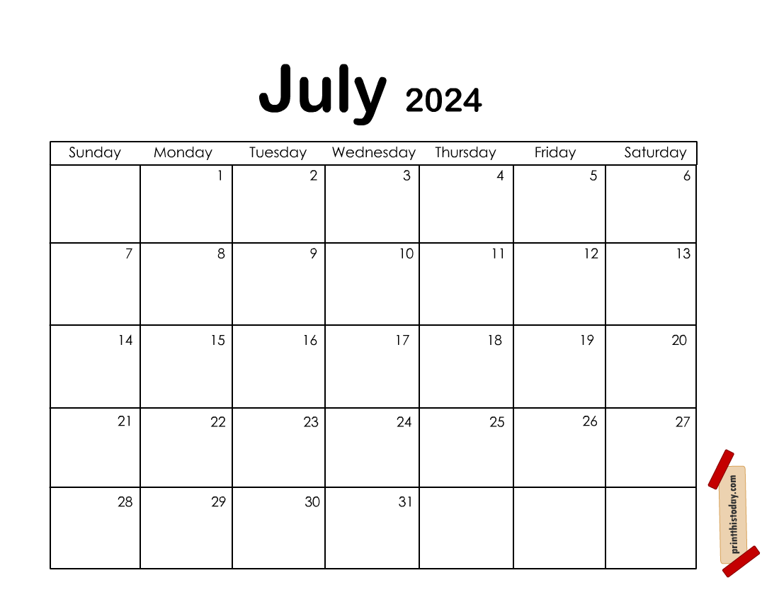 Free Printable July 2024 Blank Calendar Template