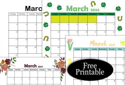 Free Printable March 2024 Monthly Calendar Pages