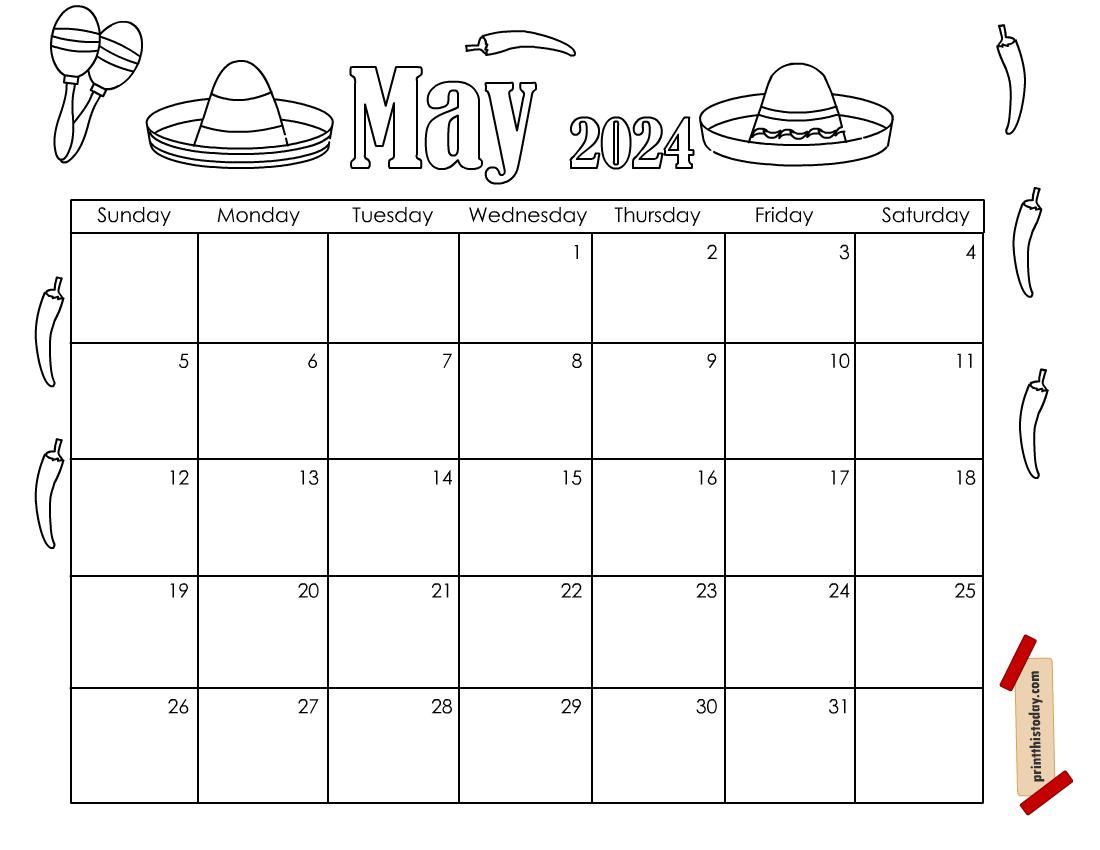 May 2024 Calendar to Color