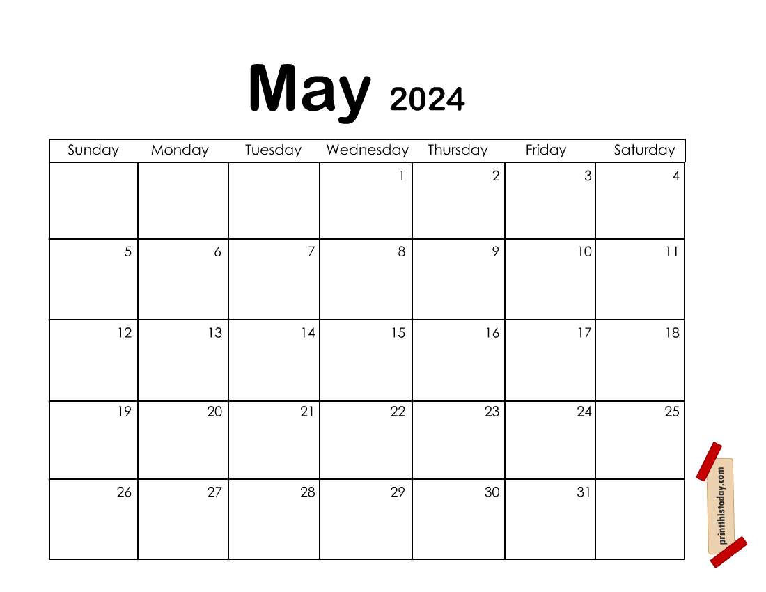 Free Printable May 2024 Monthly Calendar Template